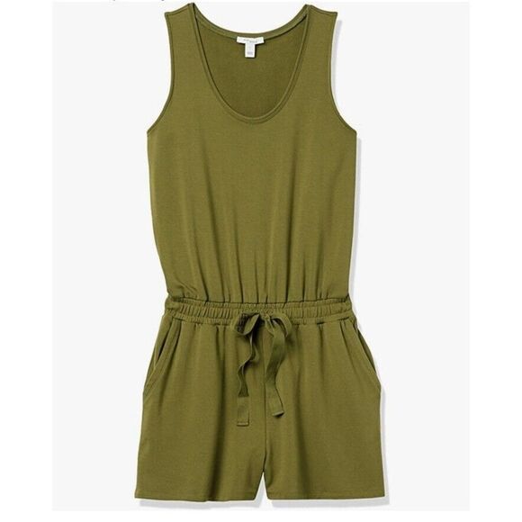 Daily Ritual Women L Romper Jumpsuit Green Olive Supersoft Sleeveless - Picture 3 of 8
